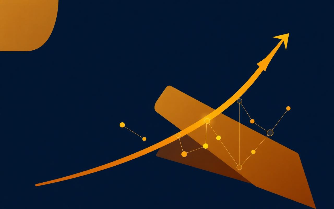 Abstract illustration of local business growth with upward trends and connected customer nodes